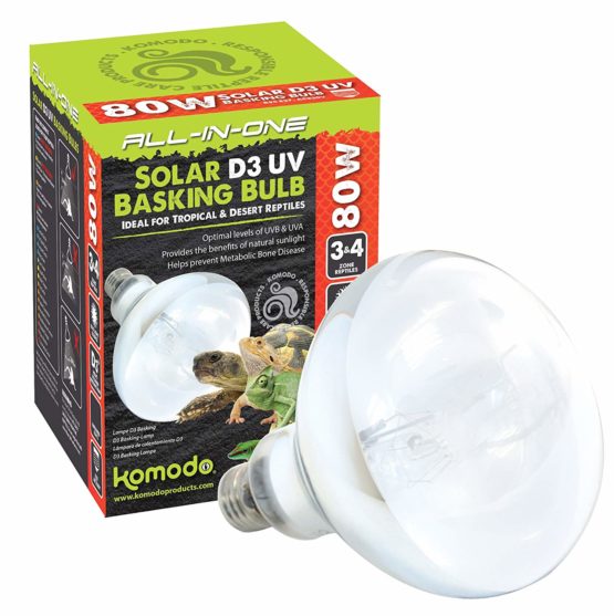 Komodo Solar D3 UV 80W Basking Bulb, Heat and Light Bulb for Reptile Habitats, Terrarium and Vivarium Light and Heat Bulb, 82297