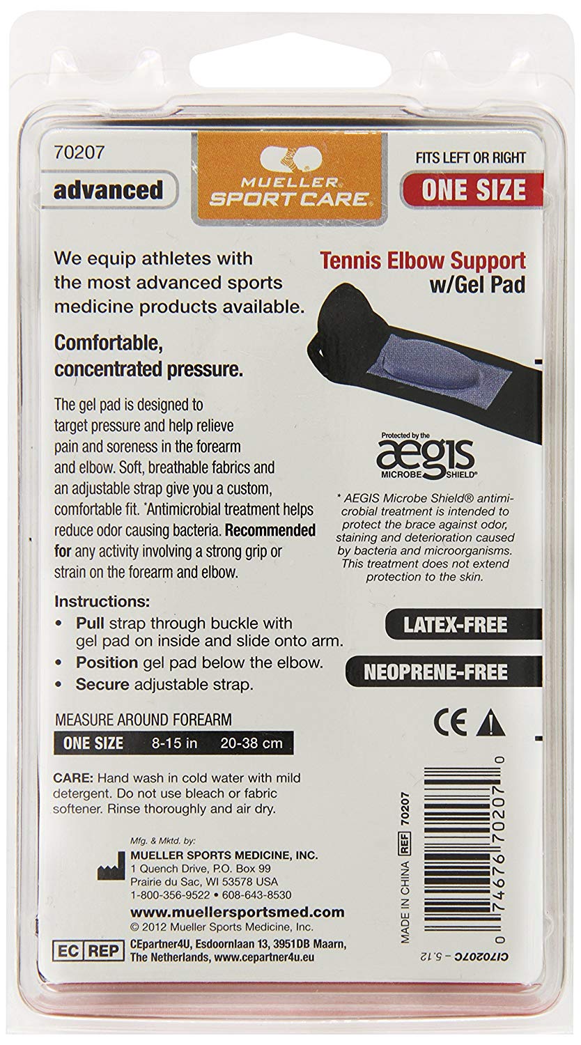 Mueller Tennis Elbow Support w/gel pad, Black, OSFM, black - black - black - Image 2
