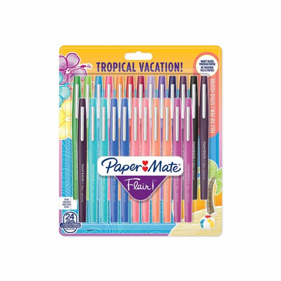 Paper Mate Flair Felt Tip Pens, Medium Point (0.7mm), Tropical & Assorted Colours, 24 Count