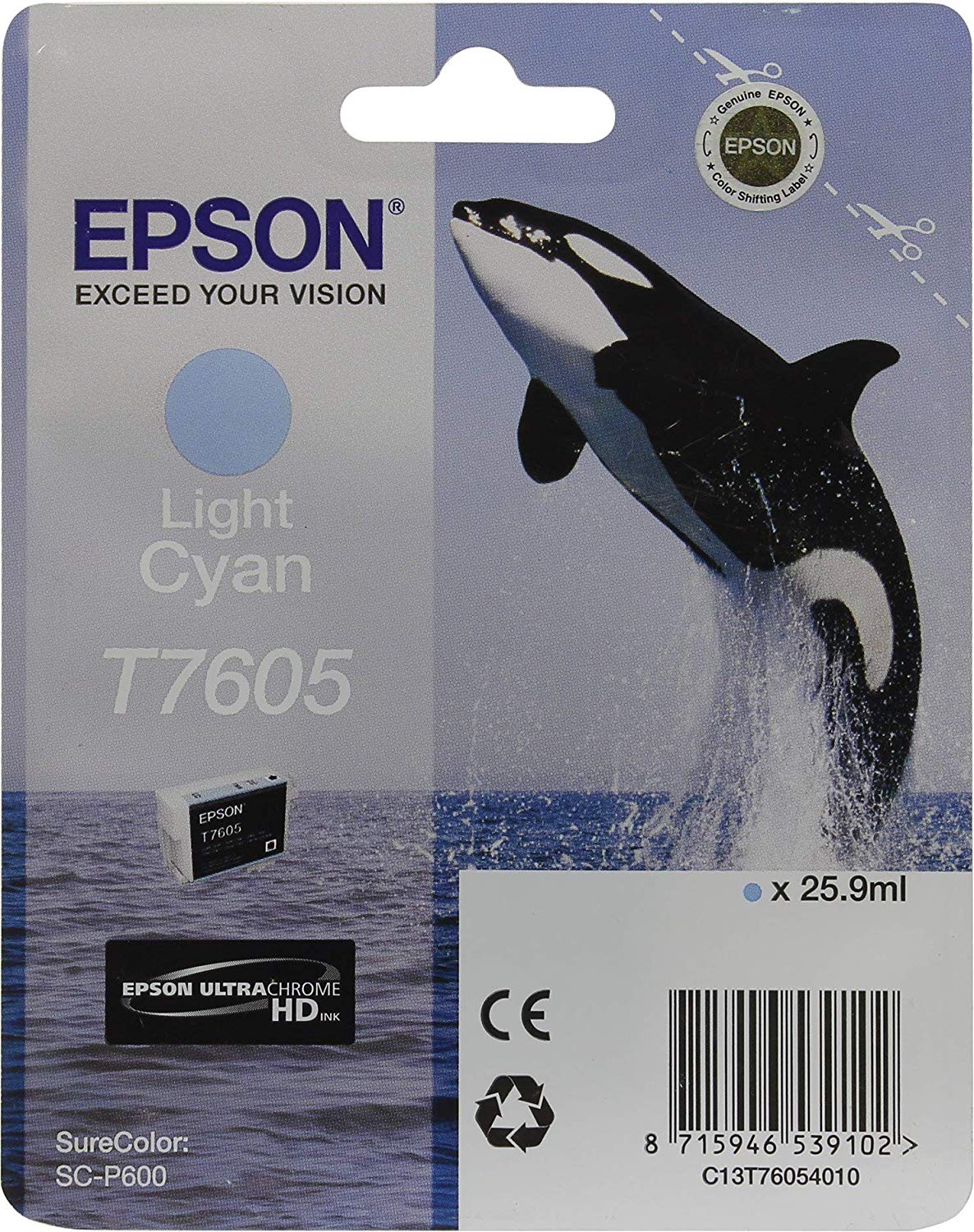 Epson C13T76054010 T7605 Ink Cartridge, Light Cyan, Genuine