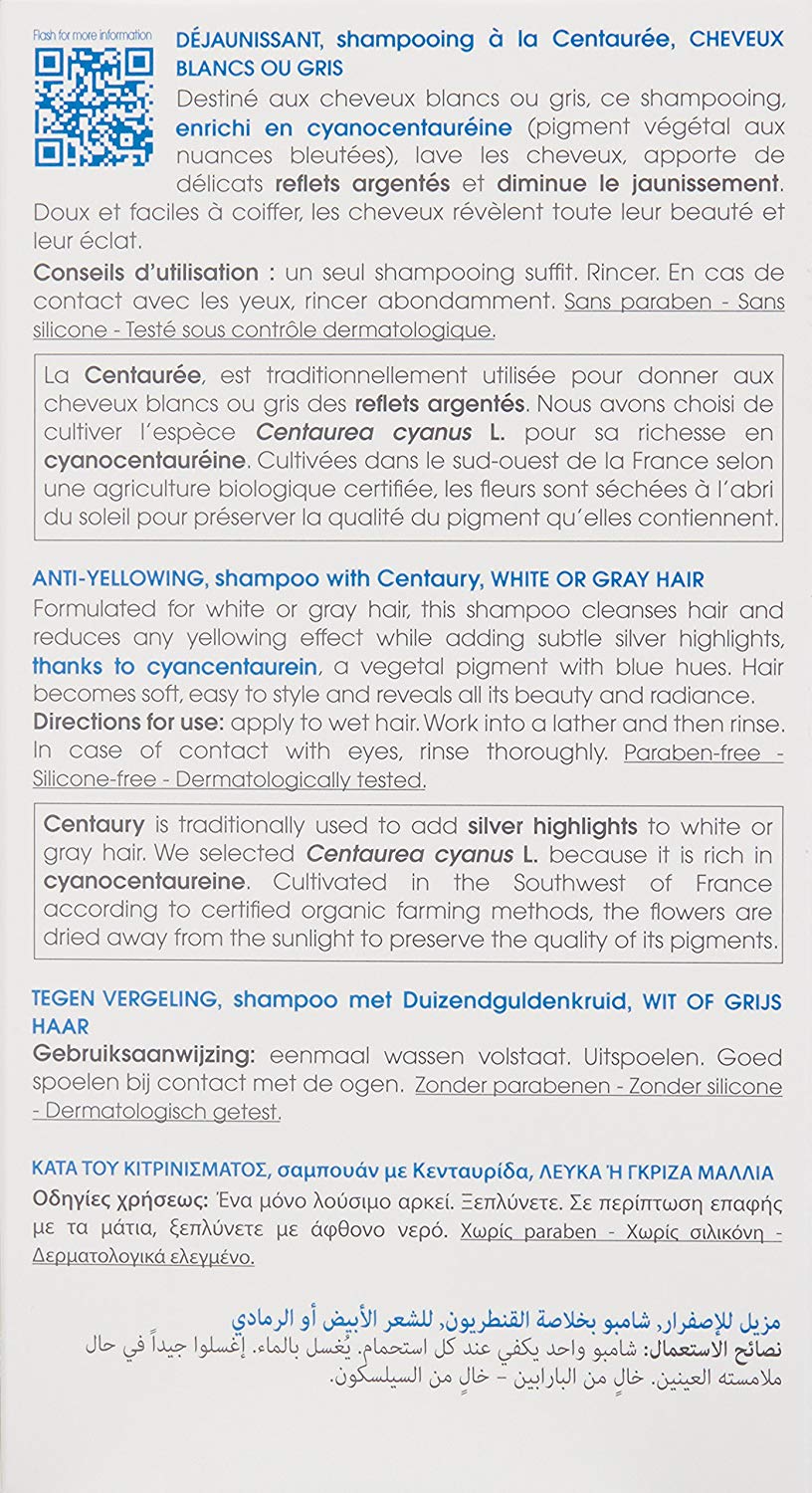 Klorane Centaury Anti-Yellowing Shampoo for Grey Blonde Hair 200ml, multicoloured, 200 ml (Pack of 1) - Image 3