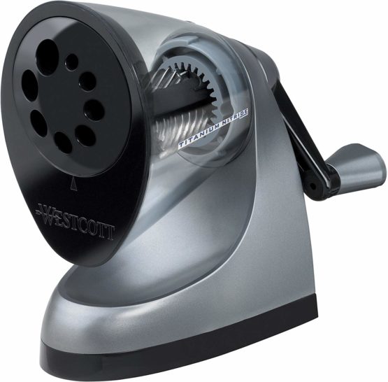 Westcott E-16549 00 iPoint ClassAct Manual Pencil Sharpener with Anti-Microbial Protection - Grey
