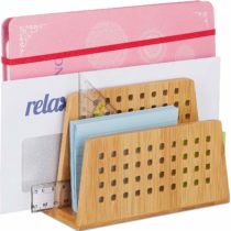 Relaxdays Bamboo Document Holder, 2 Perforated Compartments, Handy Letter Rack, Stationery Supplies, Natural, A5