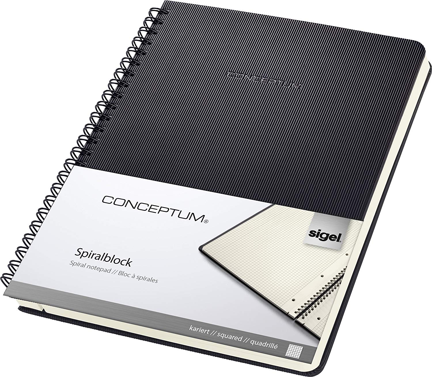 SIGEL CO822 Spiral Notepad, approx. A5, squaRed, hardcover, Black - Conceptum