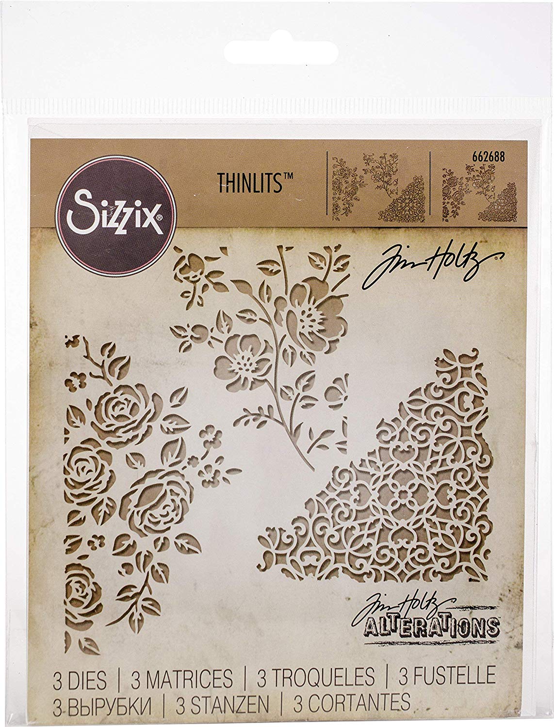 Sizzix 662688 Thinlits Die Set 3PK-Mixed Media #5 by Tim Holtz, Metal, Multicolour, 9.53cm x 9.53 cm - 7.3 cm x 8.89 cm - Image 3