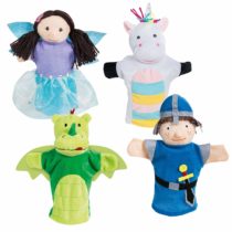 Roba 9713 Roba Hand Puppets Set, Plush Hand Puppets Pack of Children's Puppet Theatre and Puppets/Set Includes Fairy, Unicorn, Dragon and Knight Role Play – , Mehrfarbig