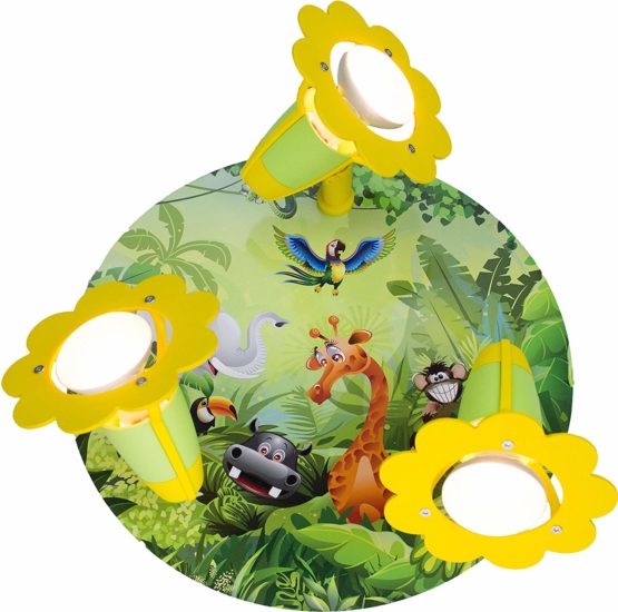 Elobra Children's Room Lamp Animals "Rondell Wildness" Cute Ceiling Light for Children's Room, Jungle, Girls and Boys, Made in Germany