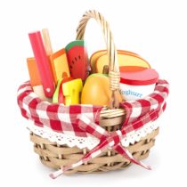 Small Foot 11282 Picnic Basket with Cuttable Wooden Fruit, play store accessories, role-playing toys for kids aged 3+
