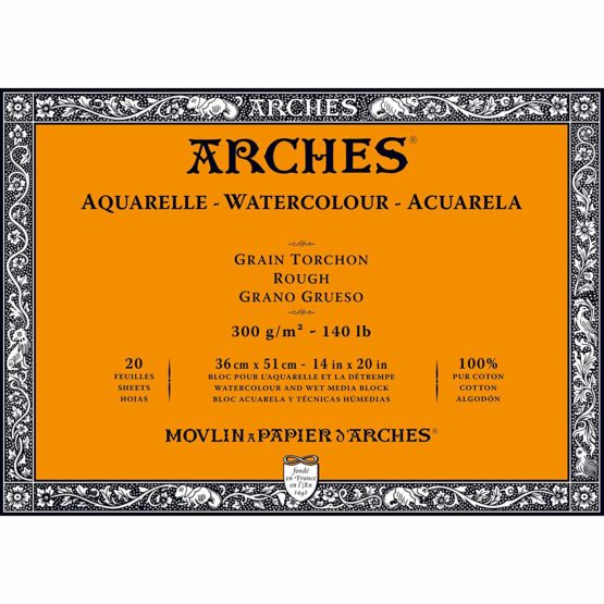 Arches Watercolour Block, 300 GSM, Rough, 36 x 51 cm, Wood, White