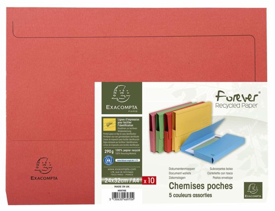 Exacompta Forever Document Wallets, 290 gsm, A4 - Assorted Colours, Pack of 10