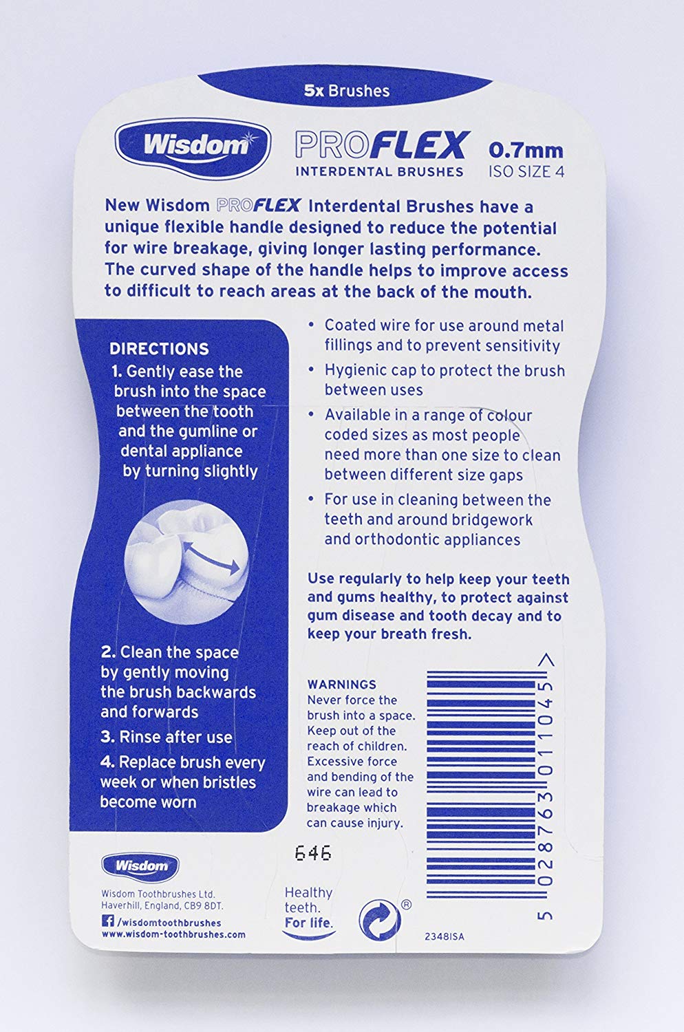 Wisdom Proflex Interdental Brushes, 0.70 mm, Yellow, Pack of 4, 20-Count, 20 count (Pack of 1) - Image 2