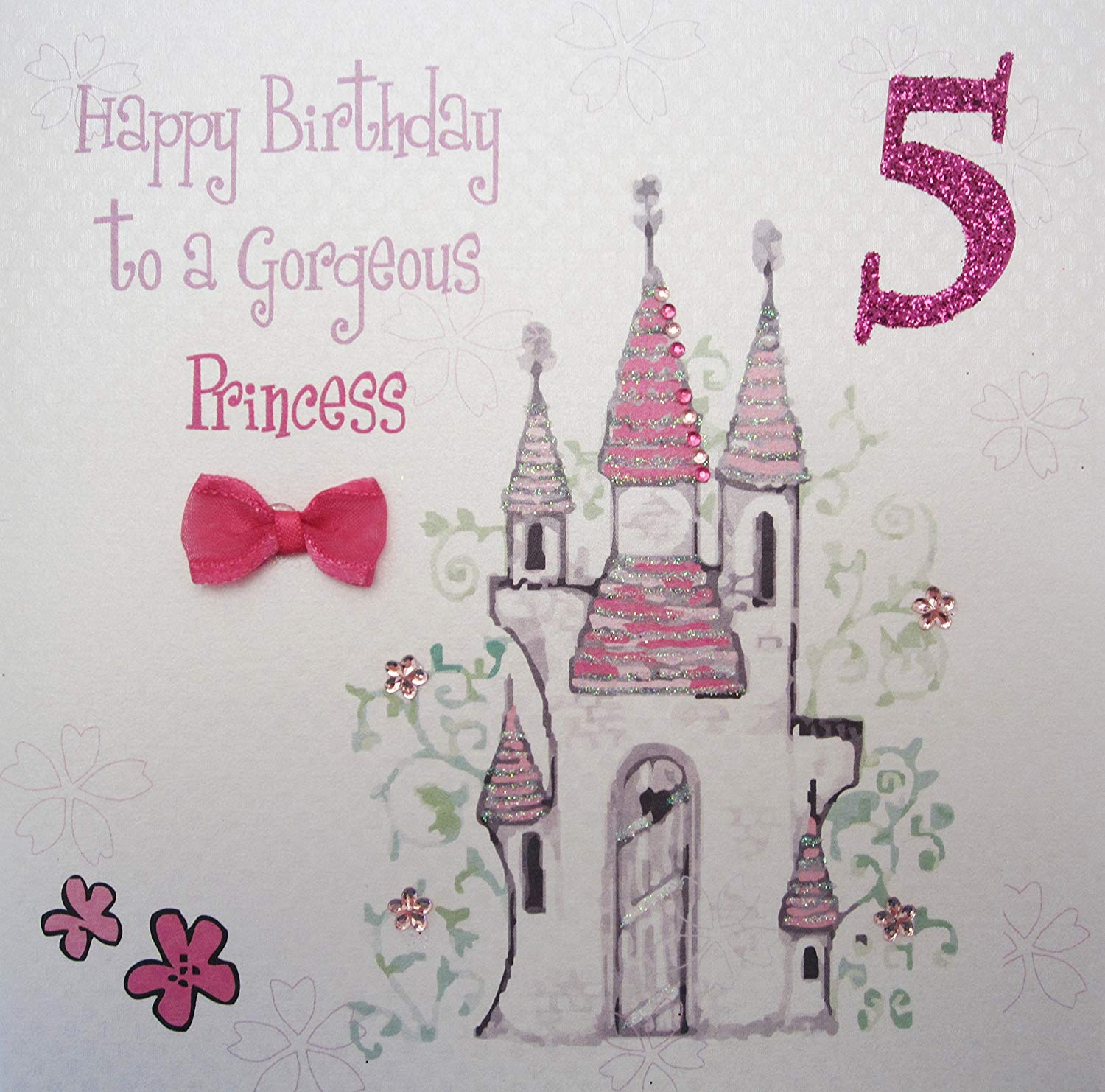 White Cotton Cards Princess Castle Happy Birthday To A Gorgeous Princess Handmade 5th Birthday Card, GLA5g