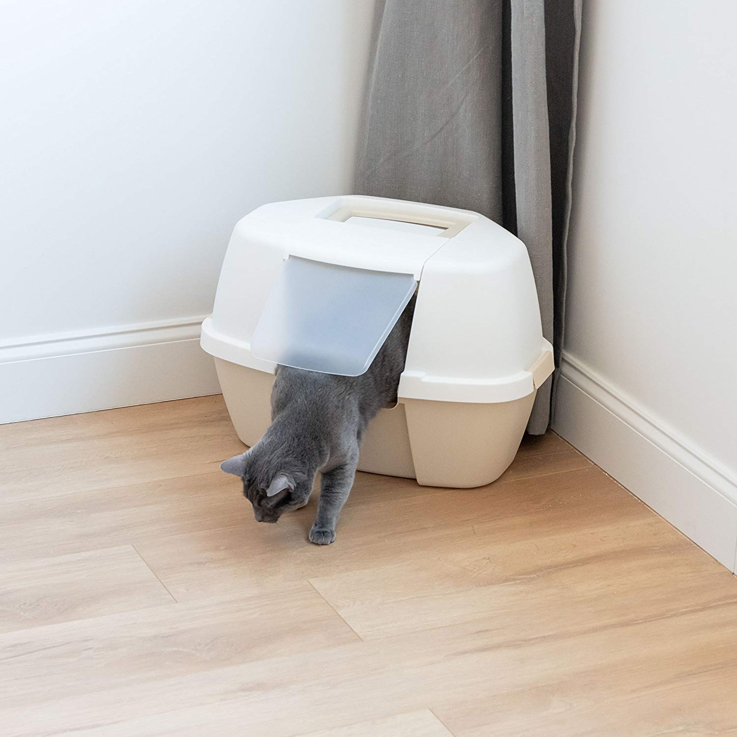 Iris Ohyama, Corner hooded cat litter tray, no odor & litter spill