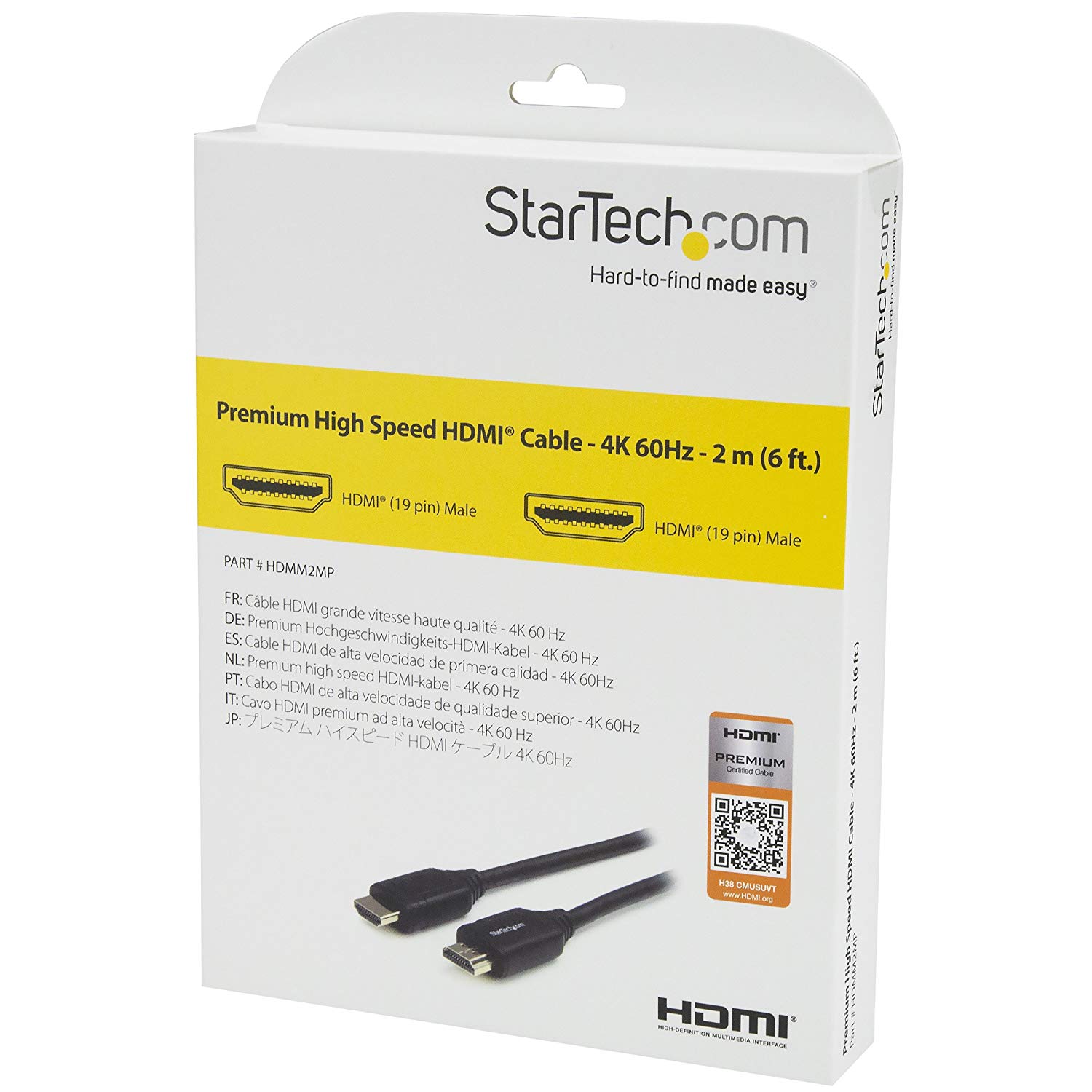 StarTech.com HDMM2MP Premium High Speed HDMI Cable with Ethernet ,Black, 4K 60Hz - 2 m (6 ft.), 6 ft/2m - Image 4