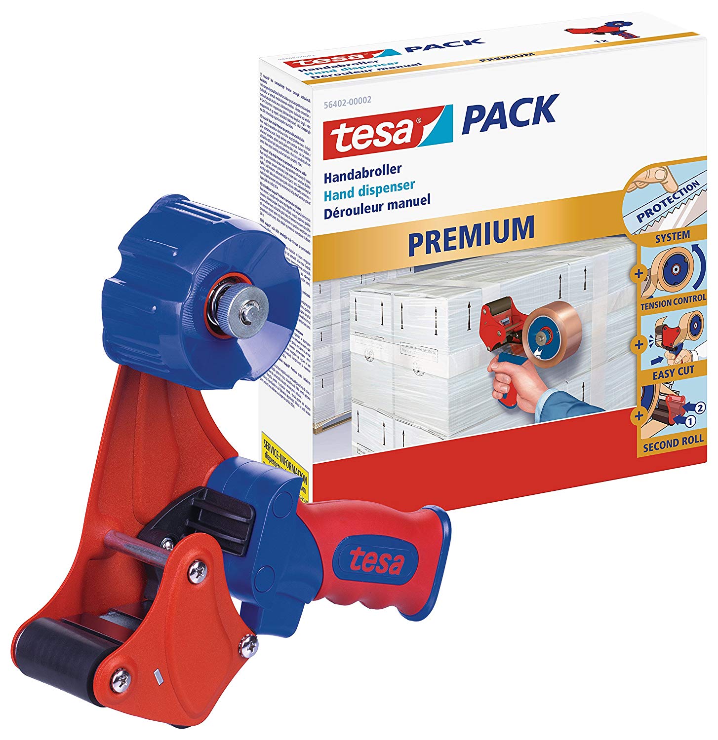 tesa Premium Hand Dispenser, Professional Tape Dispenser for Unwinding Adhesive Packaging Tapes, for Tapes up to 50 mm Wide