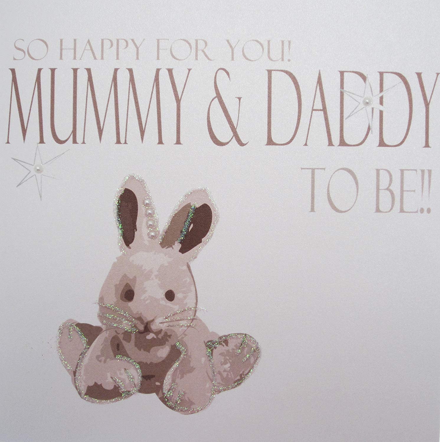 white cotton cards "So Happy For You! Mummy and Daddy To Be!! Card, Silver, N209 NEW, 16cm x 16xm