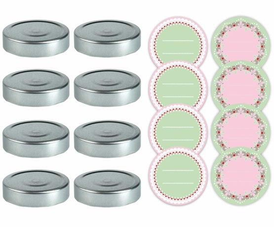 Dr. Oetker 3230 Lid Twist Off and Stickers, Tin Plate, Silver/Green/Red/White/Pink, 8.5 x 8.5 x 1 cm 8 Units