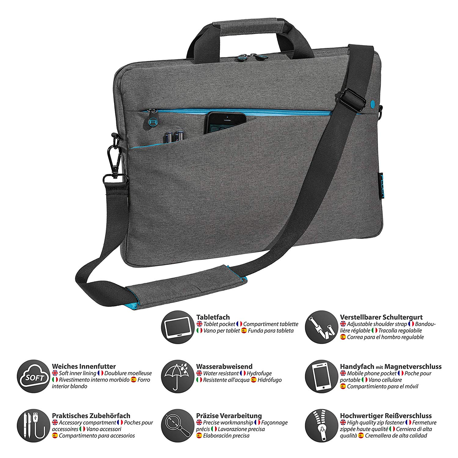 PEDEA laptop bag "Fashion" bag for notebooks with screens up to 17.3 inches (43.9 cm); shoulder bag with shoulder strap, gray - Image 4