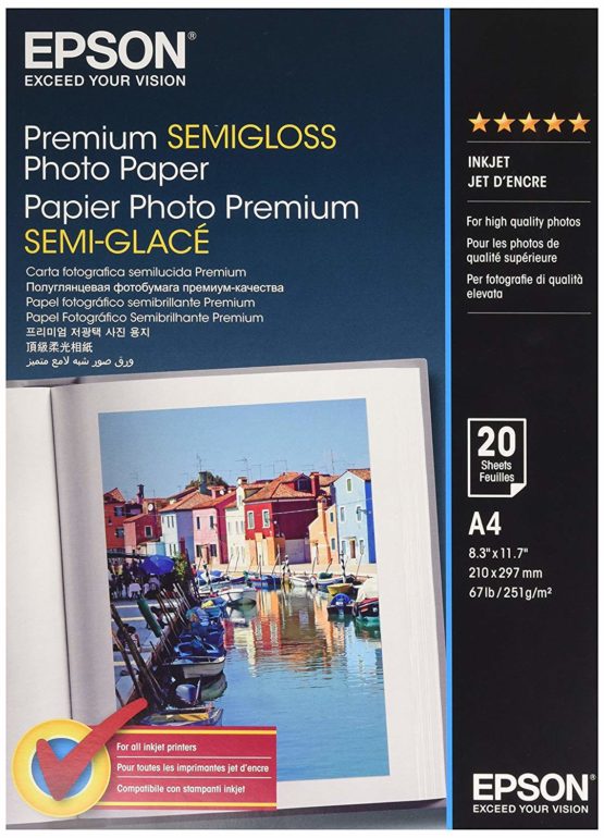Epson A4 Semi-Gloss Photo Paper (Pack of 20) - white