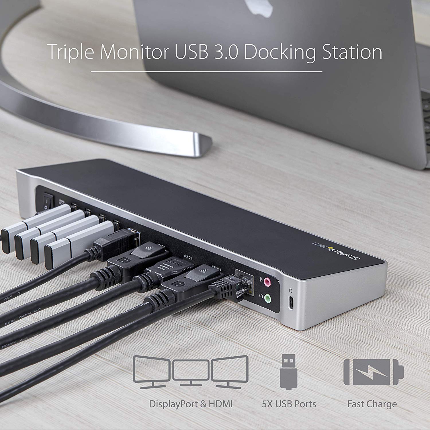 StarTech.com Triple Monitor USB 3.0 Laptop Docking Station, 4K HDMI, 2x DisplayPort - Image 2