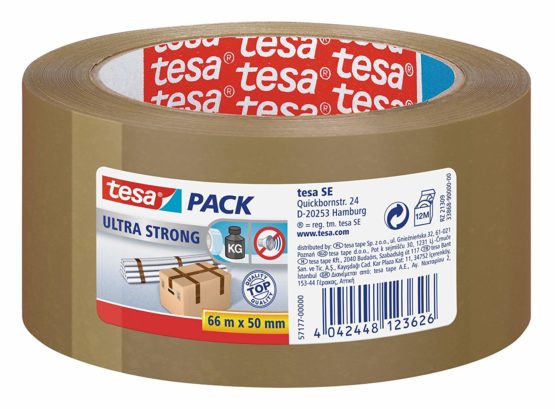 tesapack Ultra Strong - PVC Packing Tape for Firm Packaging and Secure Packing - brown - 66 m x 50 mm - Pack of 6