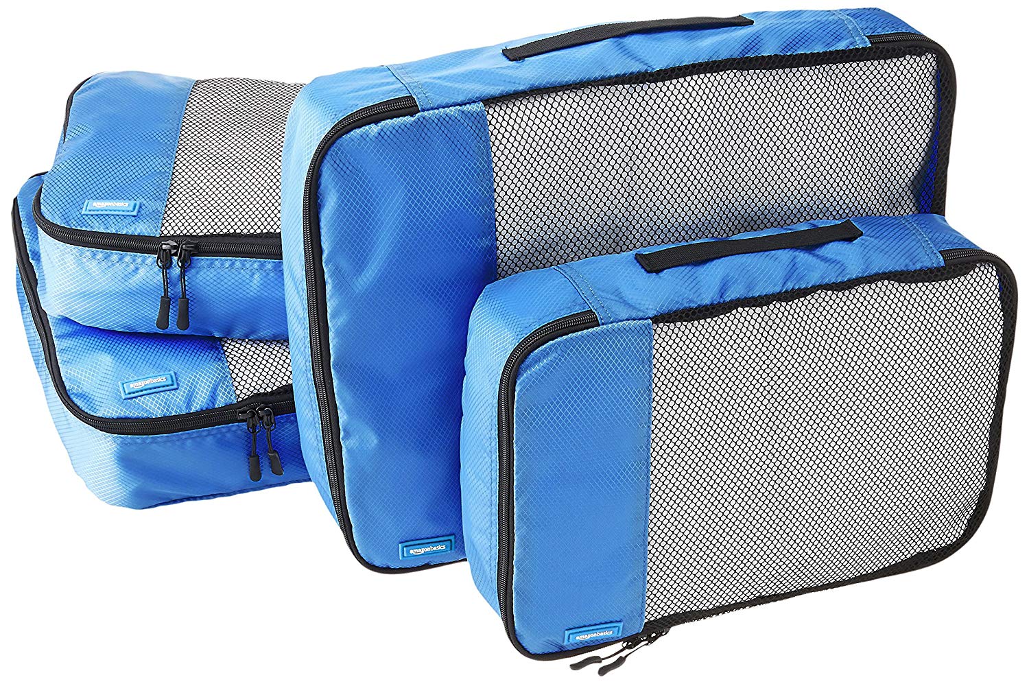 Amazon Essentials 4-Piece Packing Cubes Travel Accessories Set, Luggage Organiser with Double Zip, Mesh Top, Polyester