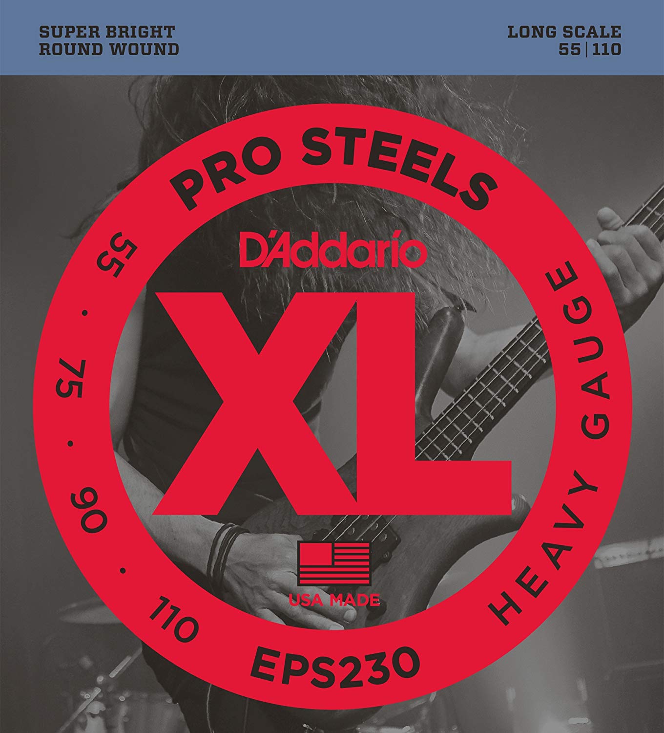 D'Addario XL ProSteels Bass Guitar Strings - EPS230 - Long Scale - Heavy, 40-95, Multicolor, Heavy, 55-110