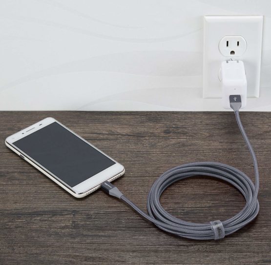 Amazon Basics Double Braided Nylon USB 2.0 A to Micro B Cable | 10 Feet (3 m), Dark Grey - Image 3
