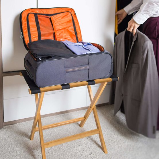 Relaxdays Suitcase Stand Wooden Luggage Rack 50 x 60 x 37.5, cm Luggage Holder With 4 Straps Hotel Or Guesthouse Luggage Rack, For Frequent Travellers, Natural - Image 2