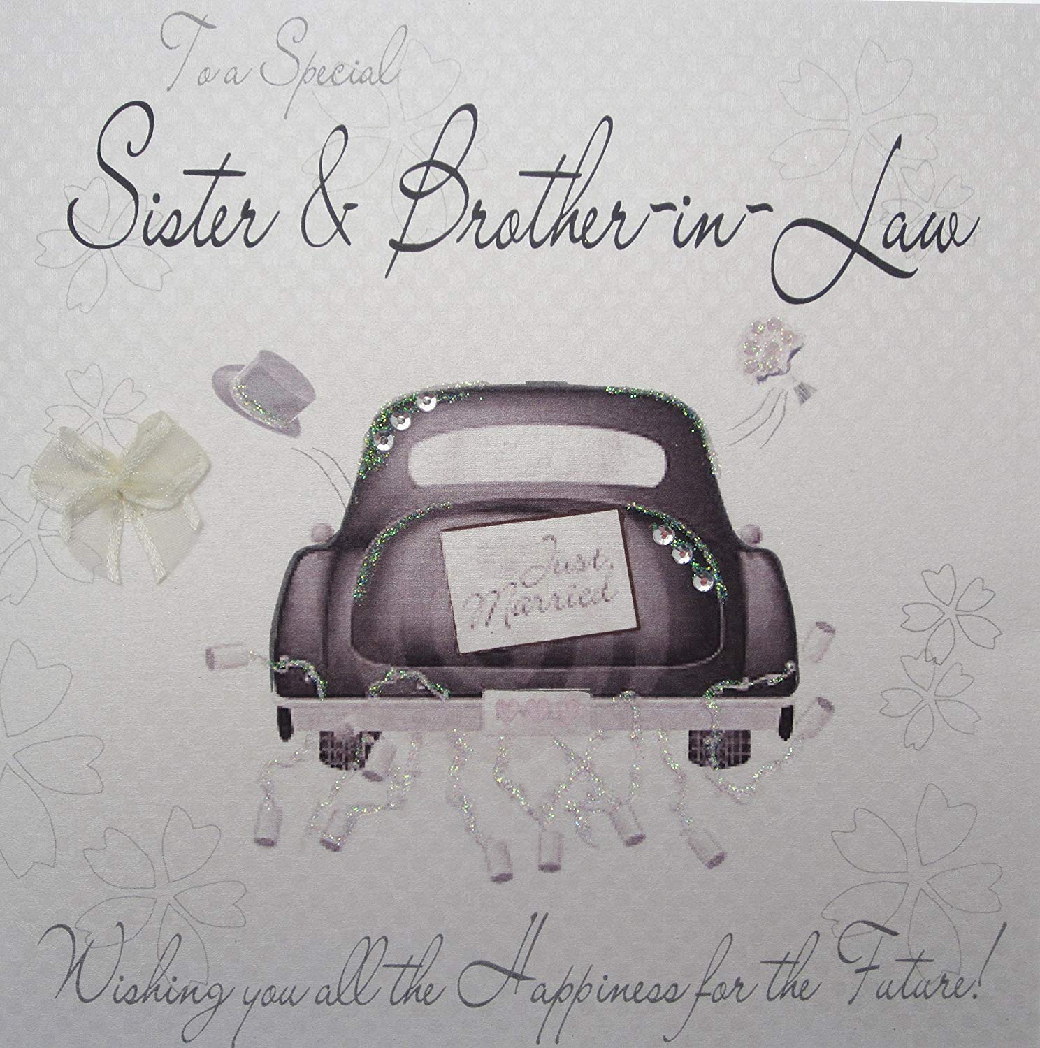 WHITE COTTON CARDS Sister & Brother-in-Law Handmade Wedding Card, BD36, 16cm x 16cm