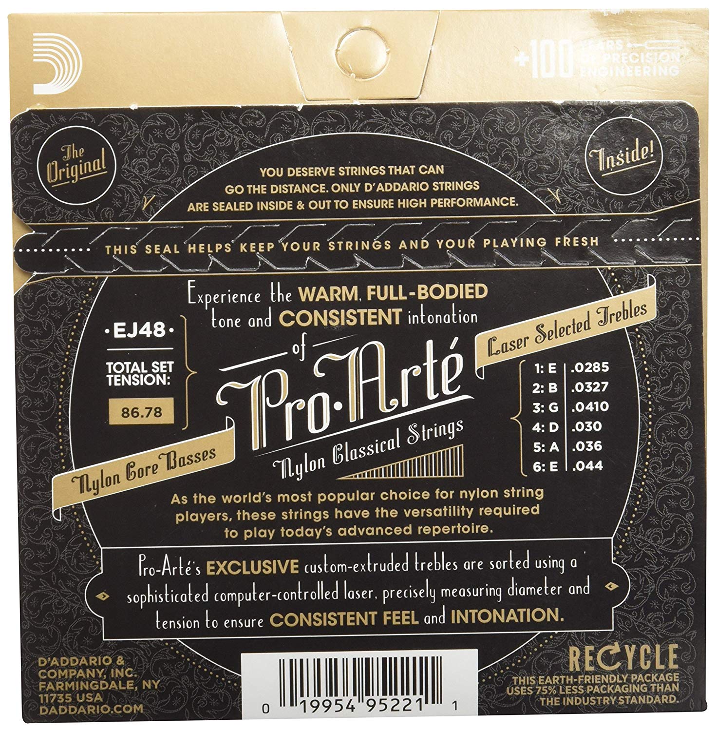 D'Addario Guitar Strings, Pro-Arte Classical Guitar Strings, EJ48, Nylon Guitar Strings, 80/20 Bronze Wound, Nylon Core - Image 2