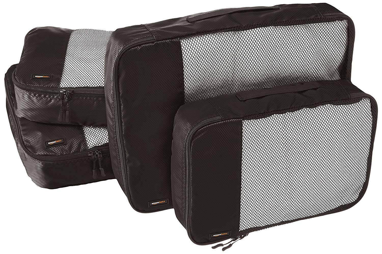 Amazon Essentials 4-Piece Packing Cubes Travel Accessories Set, Luggage Organiser with Double Zip, Mesh Top, 100% Polyester