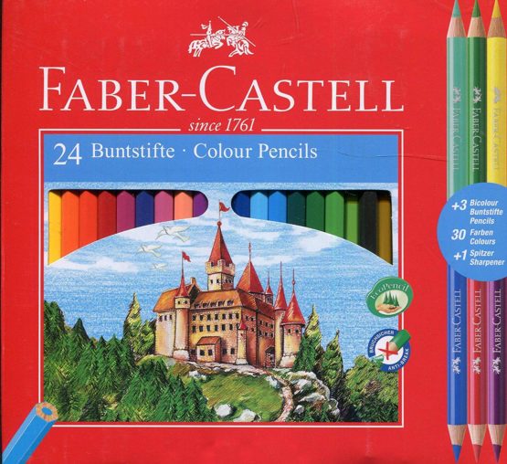 Faber-Castell 110324 Colour Pencil with 3 Bi-Colour Pencil/Sharpener (Pack of 24)