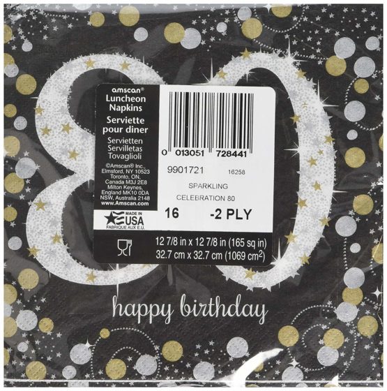 Amscan International 9901721 33 cm Gold Celebration 80th Luncheon Napkins - Image 2