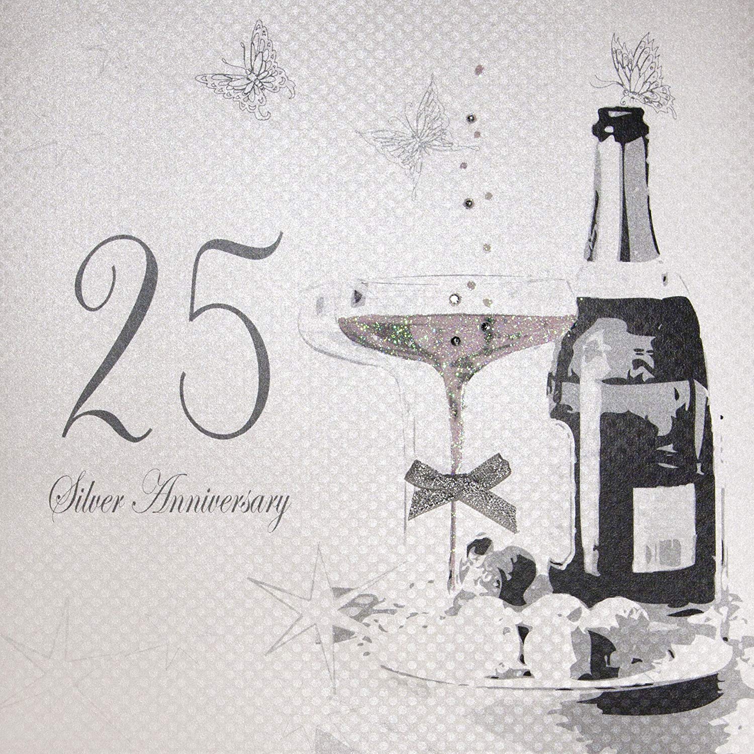 white cotton cards Large Silver Wedding Anniversary, Handmade 25th Anniversary Card, White, XLBD25, 22cm x 22cm