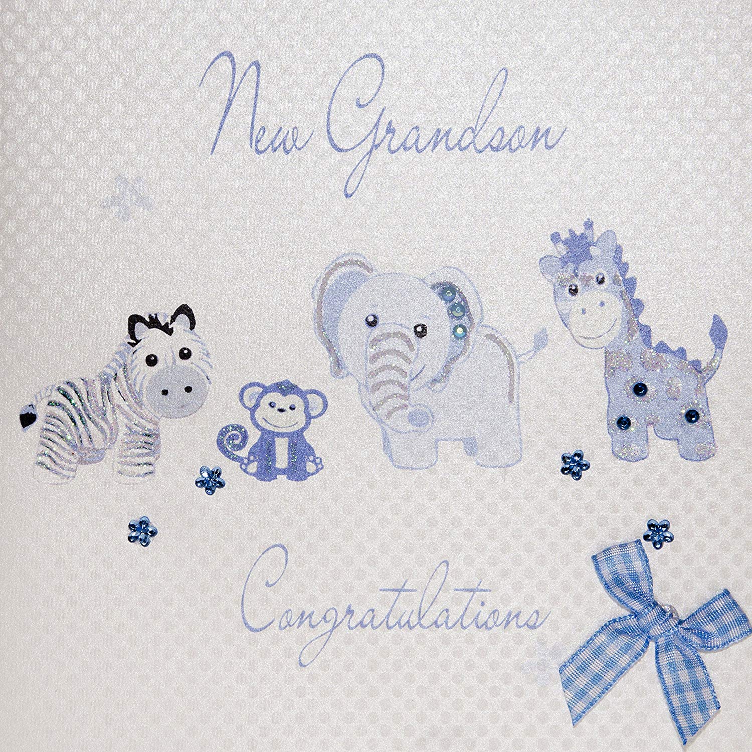 white cotton cards "New Grandson Congratulations Handmade Card, White, WS30A, 16cm x 16cm