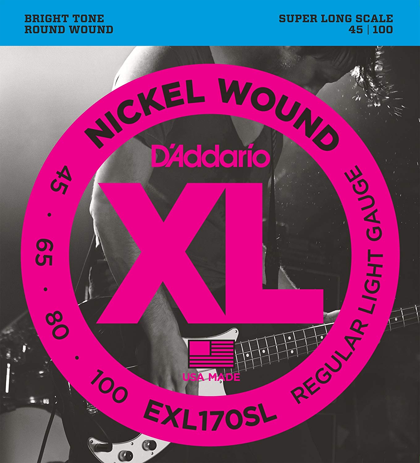 D'Addario Bass Guitar Strings, XL Nickel, EXL170SL, Perfect Intonation, Consistent Feel, Powerful Durability, 4 String Set