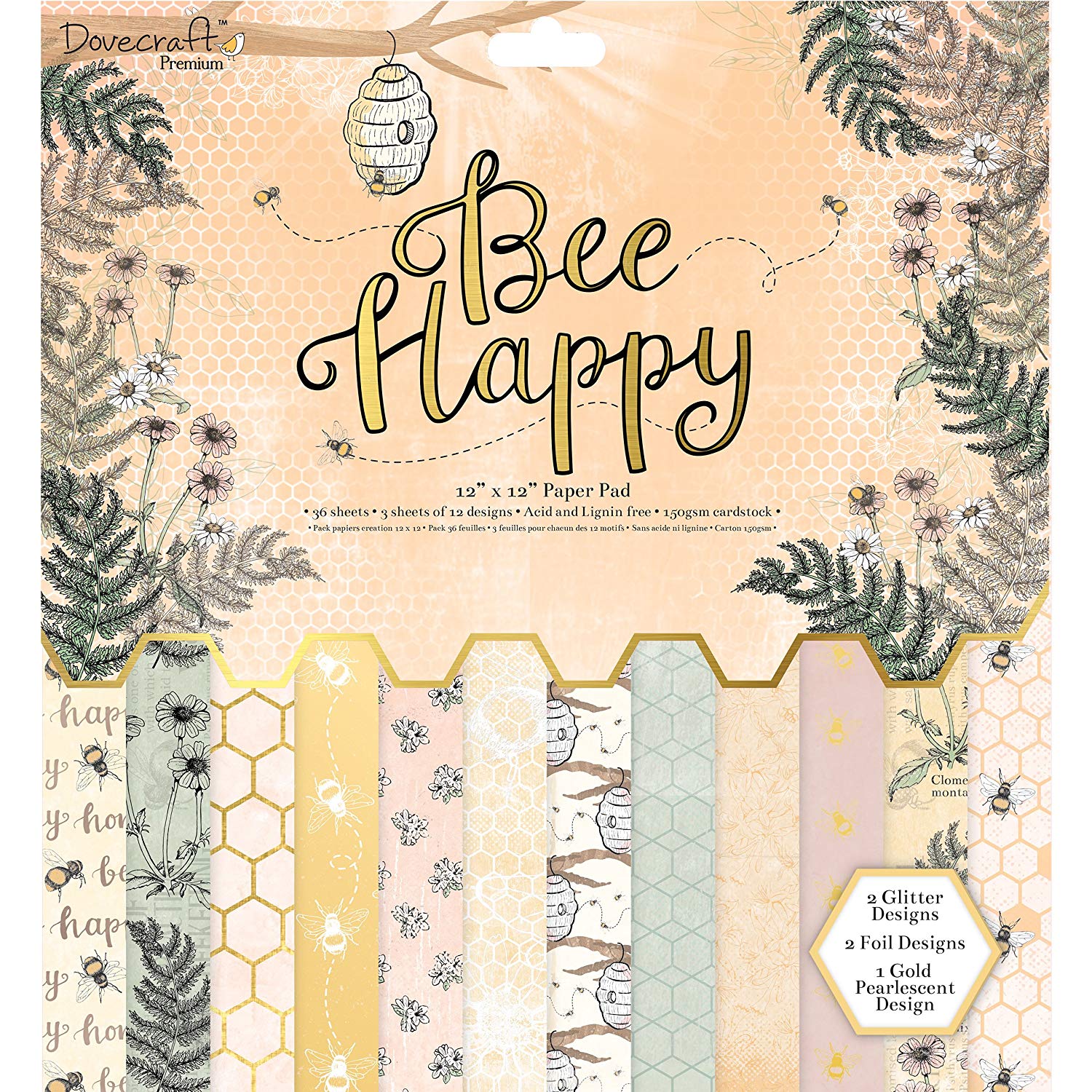 Dovecraft DCPAP070 Bee Happy Premium Collection - 12"x12" Paper Pad (FSC), Multicolour, 12x12