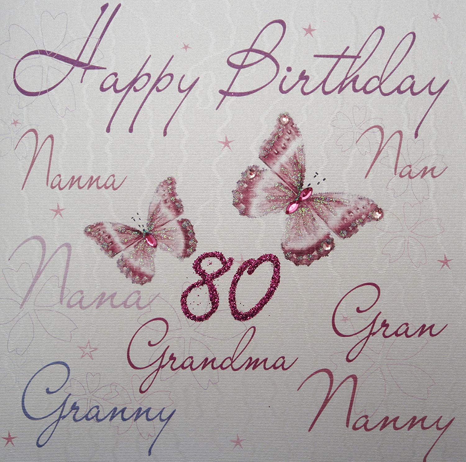WHITE COTTON CARDS nanna,nan,nana,gran,granny,nanny,grandma, Happy 80" Handmade 80th Birthday Card, White, wb125-80,16cm x 16cm