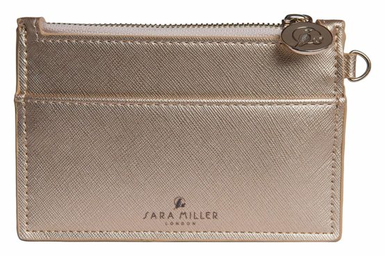 Sara Miller - Coin Purse | Gold Matte Fabric | Embossed Zip Pull | 13 x 8.5 x 0.3 cm