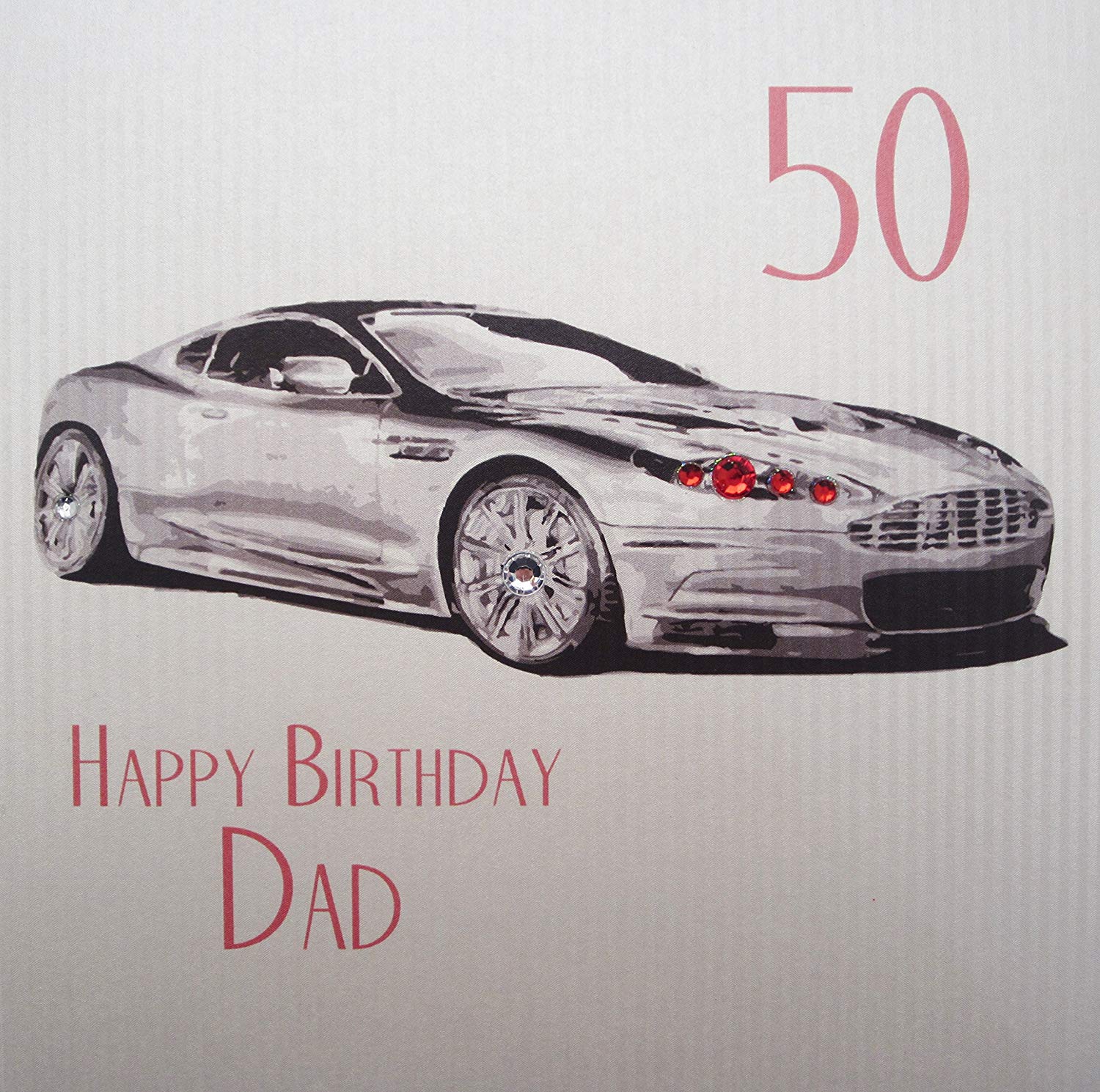 WHITE COTTON CARDS Sports Car 50 Happy Dad Handmade 50th Birthday Card, SB51-50, 16cm x 16cm