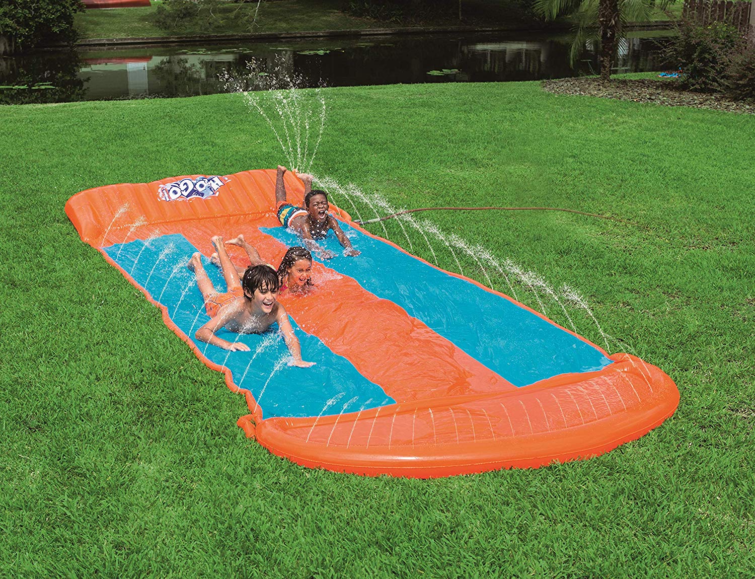 Bestway H20GO. Triple Lane Water Slide, 18 ft Inflatable Slip and Slide with Built-In Sprinklers, Blue & Orange, M - Image 2