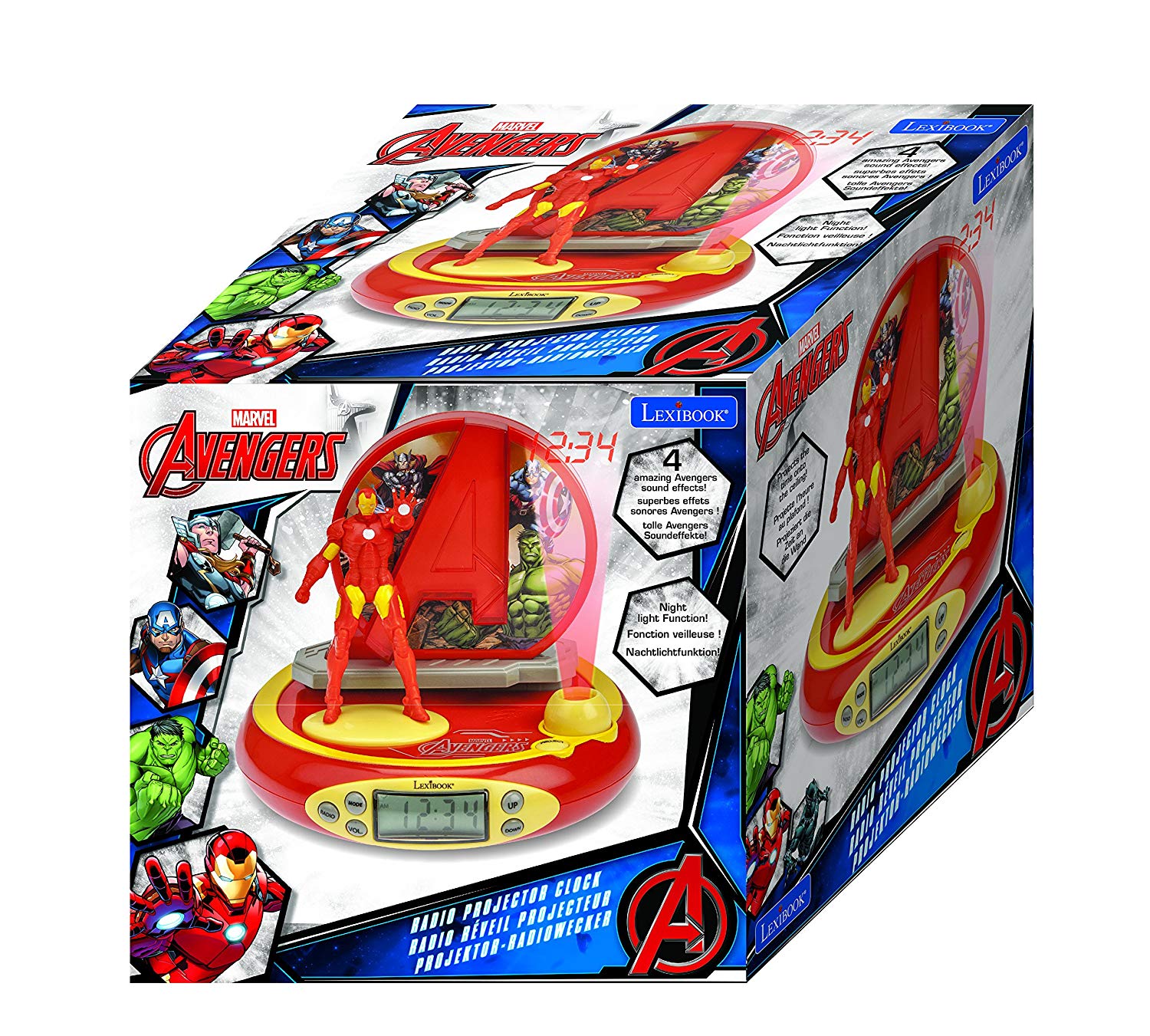 LEXIBOOK, The Avengers Iron Man, Projector Alarm Clock for kids Nightlight and time projection to the ceiling, Sound Effects - Image 2