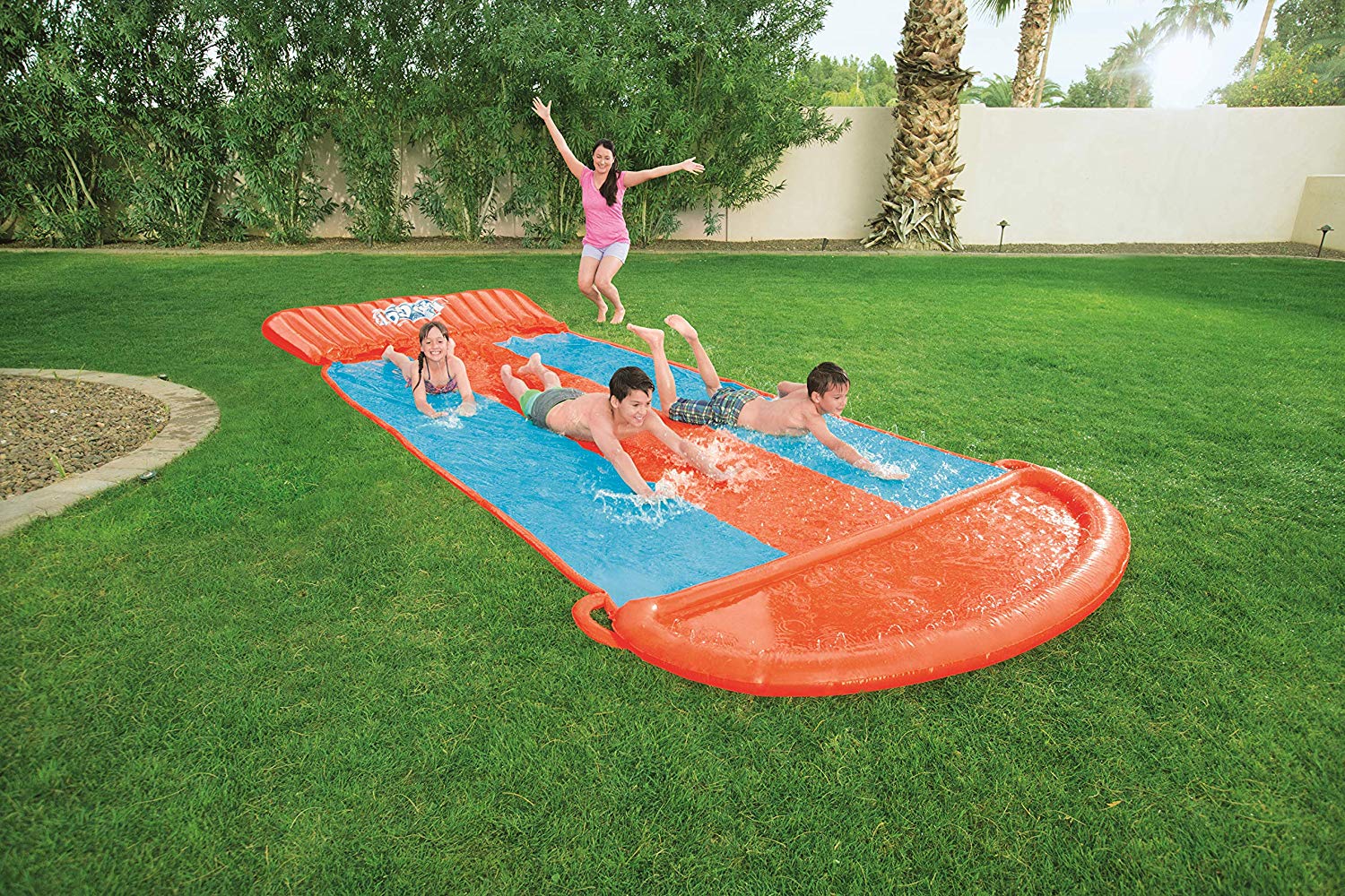 Bestway H20GO. Triple Lane Water Slide, 18 ft Inflatable Slip and Slide with Built-In Sprinklers, Blue & Orange, M - Image 3