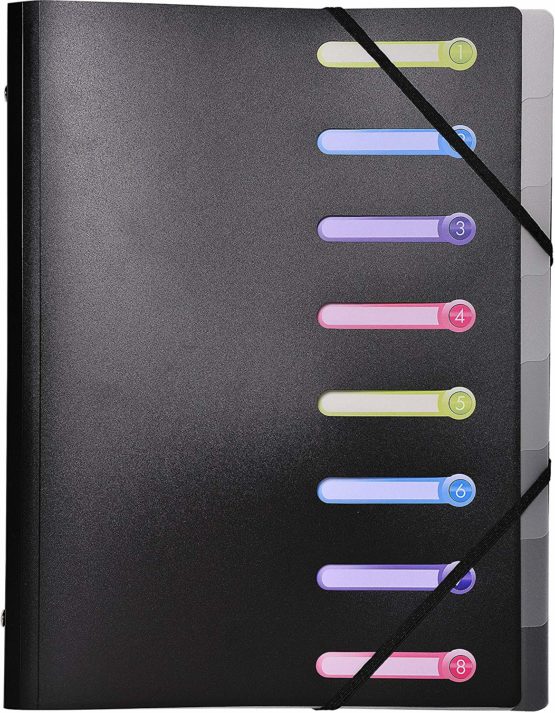 Exacompta Ref - 56181E Opak Multipart File with an Internal Pocket, 24x32cm for A4 Sized Documents, 8 Tabbed Sections and Holds up to 250 Sheets, PP Cover with Tabs - Black