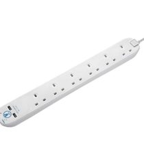 Masterplug SRGU64N-MP 2 m Surge Protector 6-Socket Extension Cable with 2 x USB Sockets