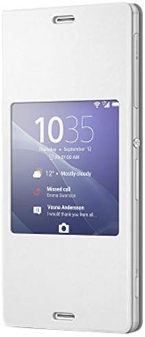 Sony Mobile Protective Flip Folio Smart Style Window Case Cover for Sony Xperia Z3 - White