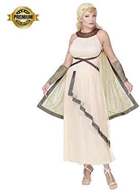 WIDMANN - Roman Goddess Costume Dress with Cape, Arm Warmers, Headpiece, Greek Goddess Ancient Queen Carnival Theme Party
