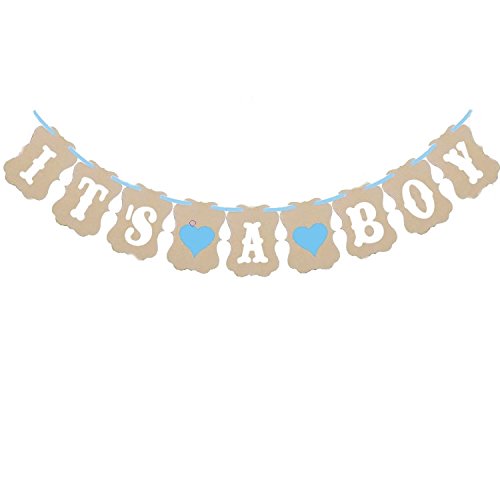 Losuya Baby Shower Bunting Banner Kraft Paper Garland Rustic Christening Baby Shower Photo Props Birthday Party Decoration (It's a boy) - Image 2