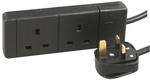 PRO ELEC 2 Gang Extension Lead, 13A UK Plug, 240V, 5m Cable - PELB1738, Black 2 Gang